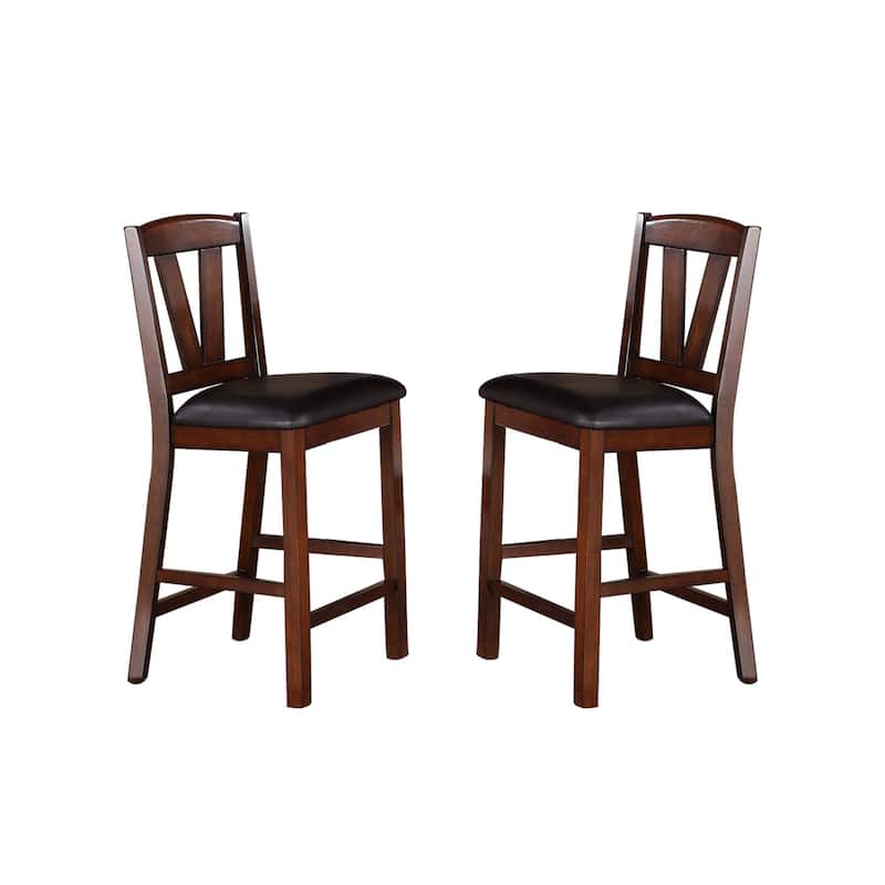 Black PU Upholstered Dining Chairs, Dark Walnut, Set of 2