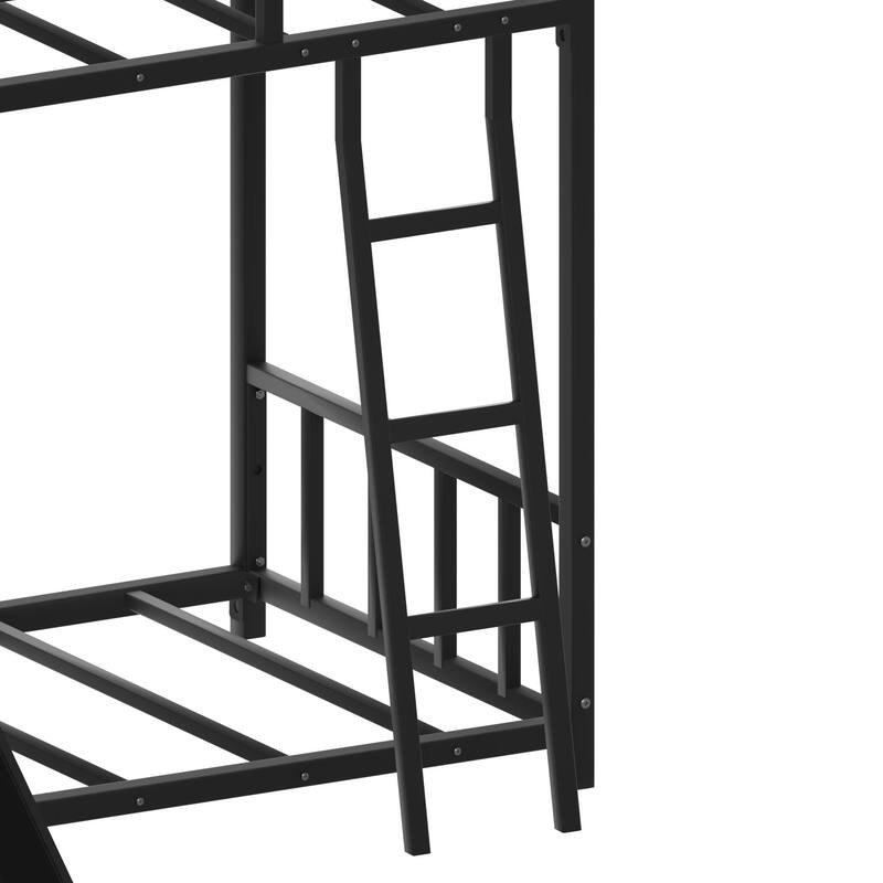 Twin Size Metal Bunk Bed with Slide and Ladder, Heavy Duty Metal Bunk Bed Frame with Safety Guardrail, No Box Spring Needed