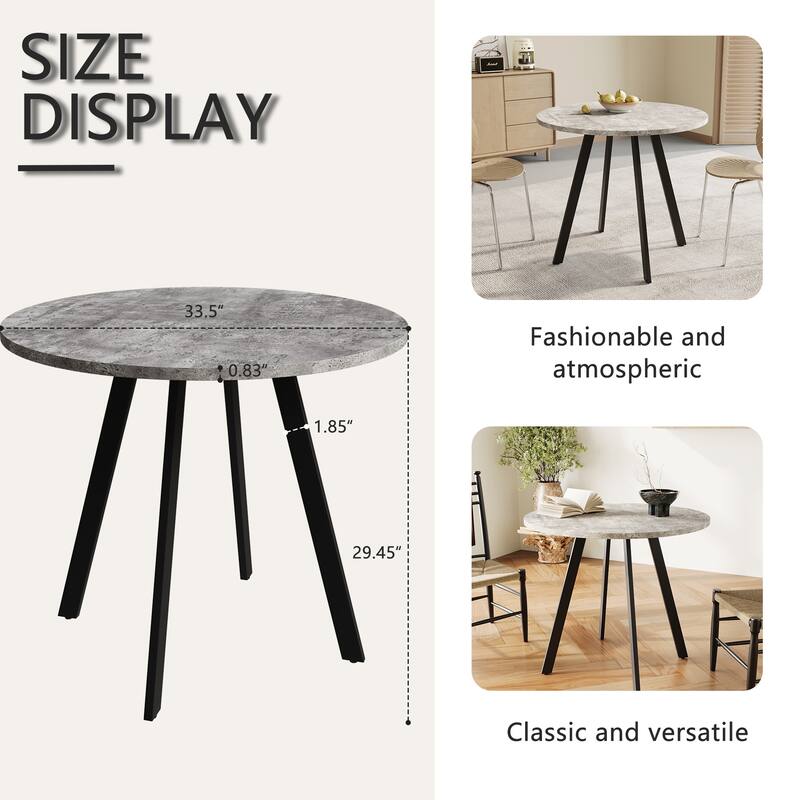 Round Dining Table with Cement Texture Top and Triangular Iron Bracket