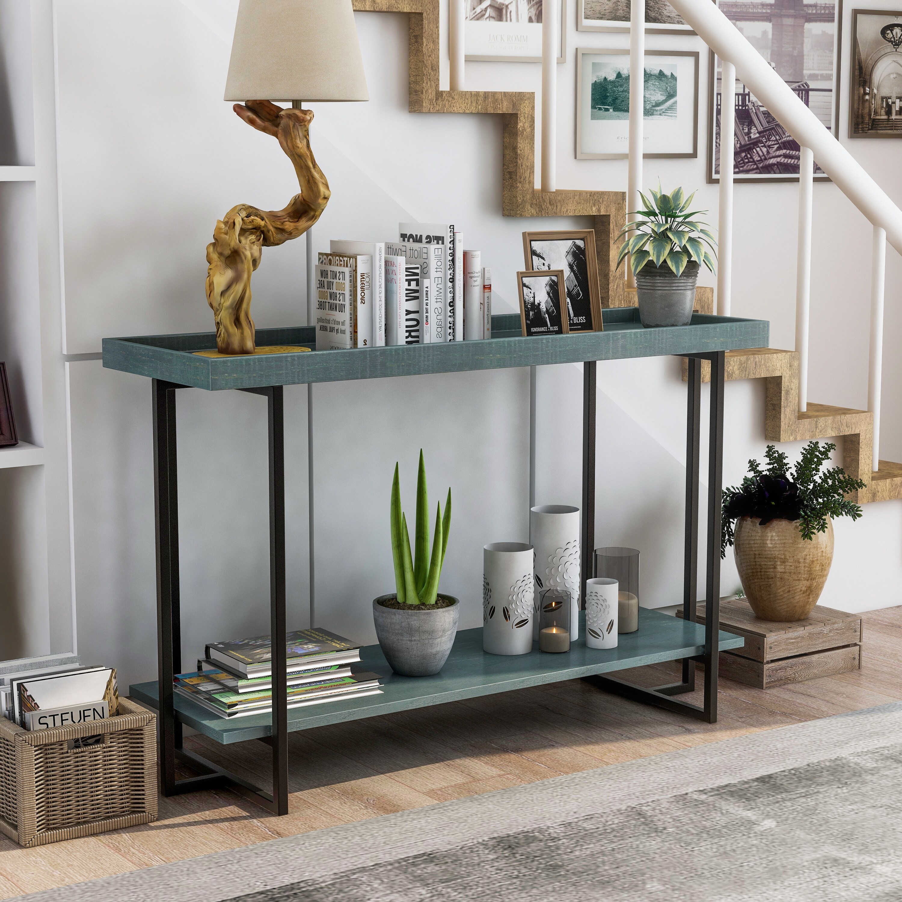 Furniture of America Damara Farmhouse 47-inch Metal 1-Shelf Sofa Table