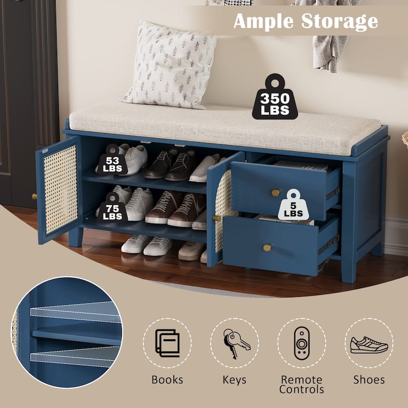 Shoe Storage Bench, Vintage Shoe Bench with Storage and Cushion