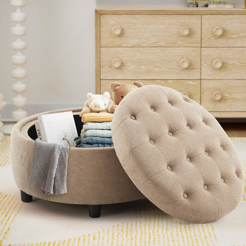 RENEWLINE Fabric Storage Ottoman with Tray Lid - Footrest & Hidden Storage for Living Room​
