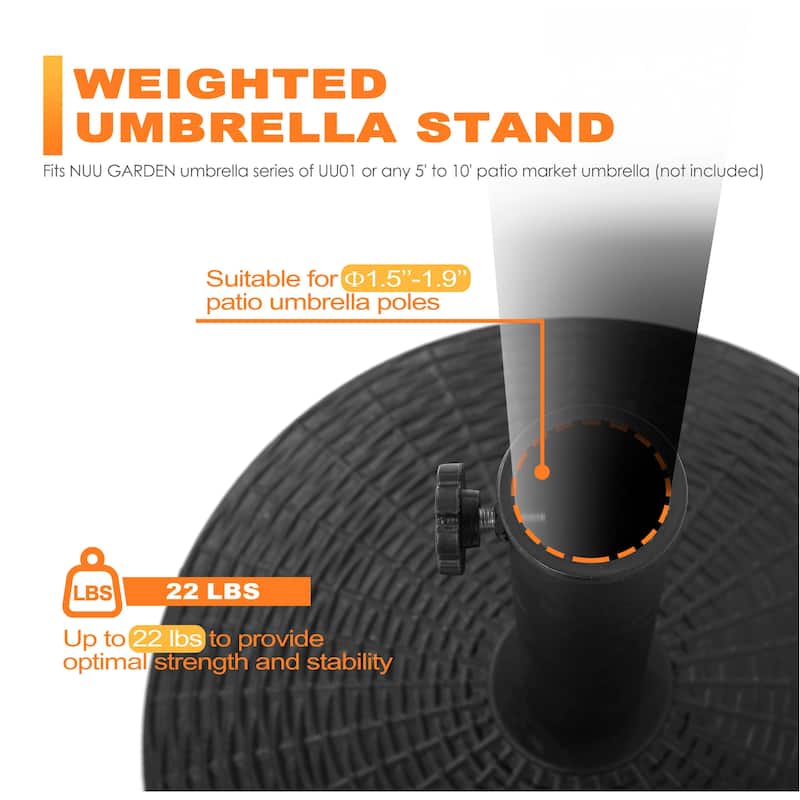 Outdoor 22 lb. Round Black Patio Umbrella Base, Resin and Concrete