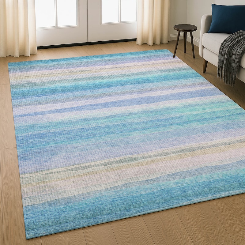 Premium Washable Super Soft Modern Stripe Mayfield Rug - Aqua - 10' x 14'