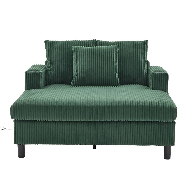 Recliner Sofa Loveseat with Chaise Lounge, Sleeper Sofa with USB & Type-C Charging Ports, Sofa Bed with Cup Holders