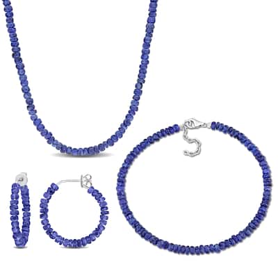 Miadora 43 1/2ct TGW Sapphire Beaded Necklace and Bracelet Set Sterling Silver