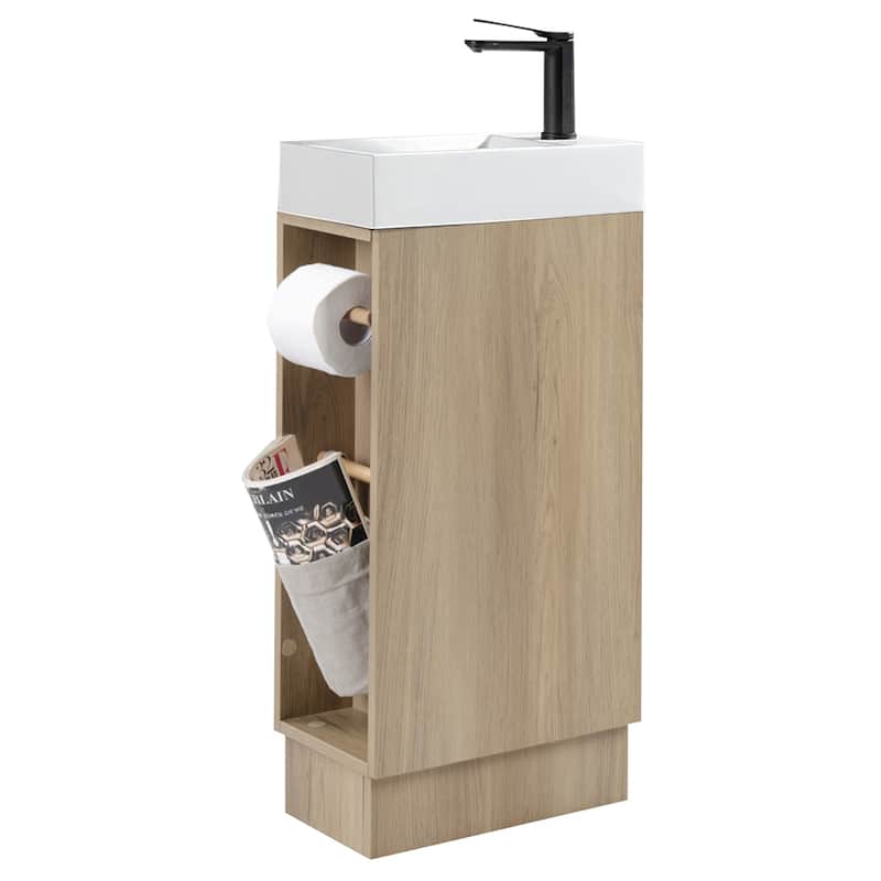 16" Small Bathroom Vanity with Sink Narrow Depth Bathroom Vanities,Wood Vanity Cabinet,with 2 Toilet Paper Holders