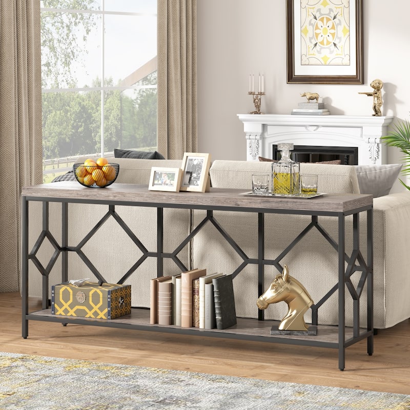 70.9 Inche Extral Long Console Sofa Accent Table for Entryway Living Room - Gray+Black