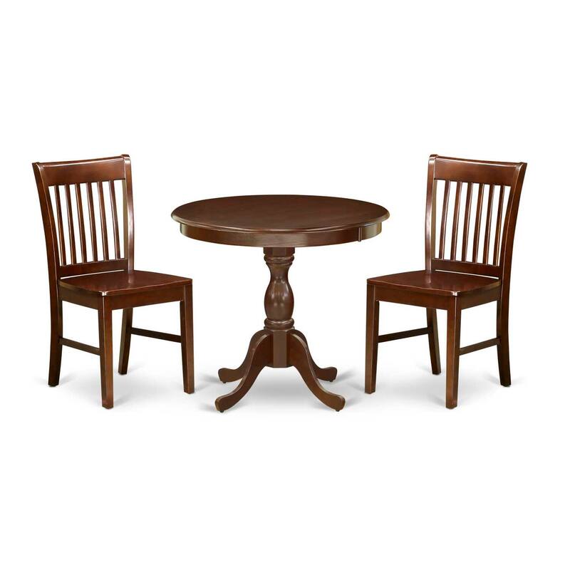 3-Piece Mahogany Finish Solid Wood Top - Dining Room Set - Seats 4