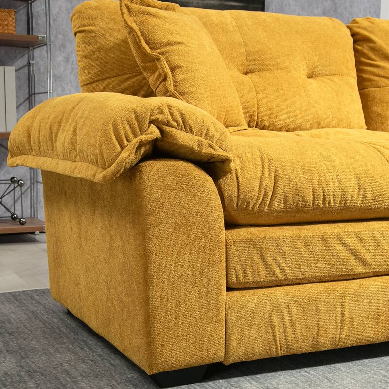 Luxurious 84" Chenille Fabric Recliner Sofa with Memory Foam and 2 Throw Pillows for Small Spaces