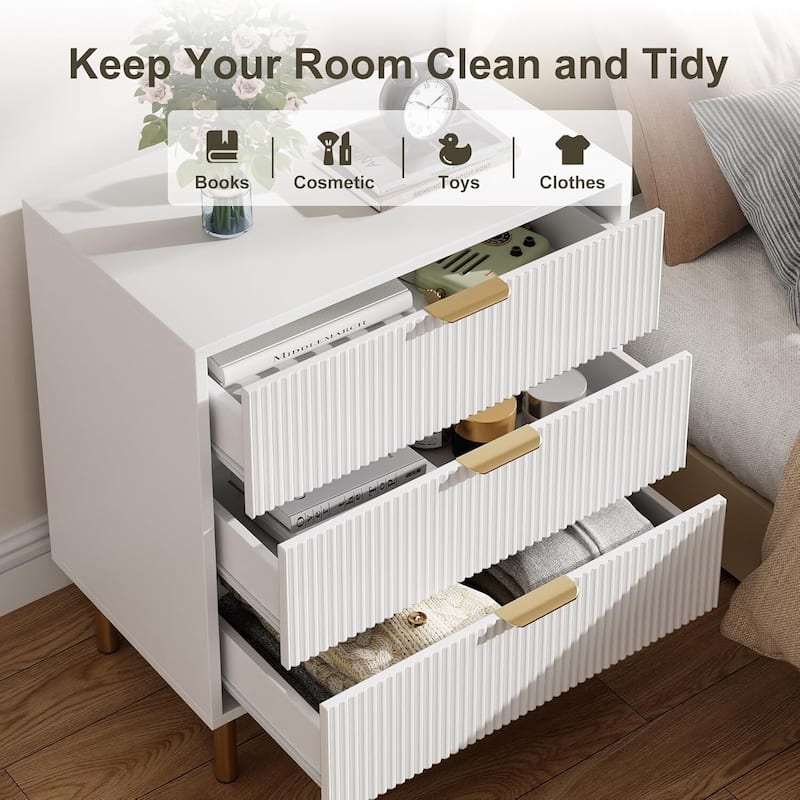 Modern Design 3 Drawer Dresser, Storage Nightstand for Bedroom, Living Room, Closet, Hallway