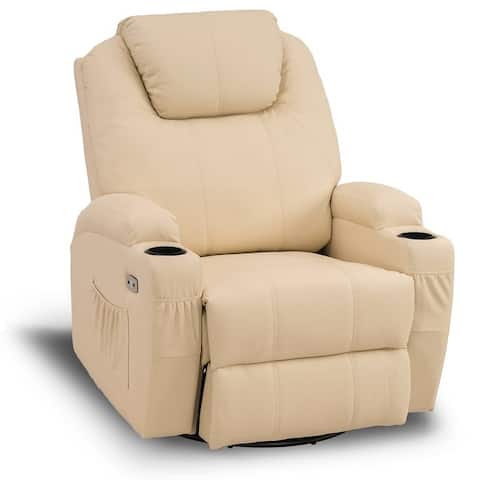 Mcombo Manual Swivel Glider Rocker Recliner Chair with Massage and Heat, Pockets, 2 Cup Holders, Faux Leather 8031