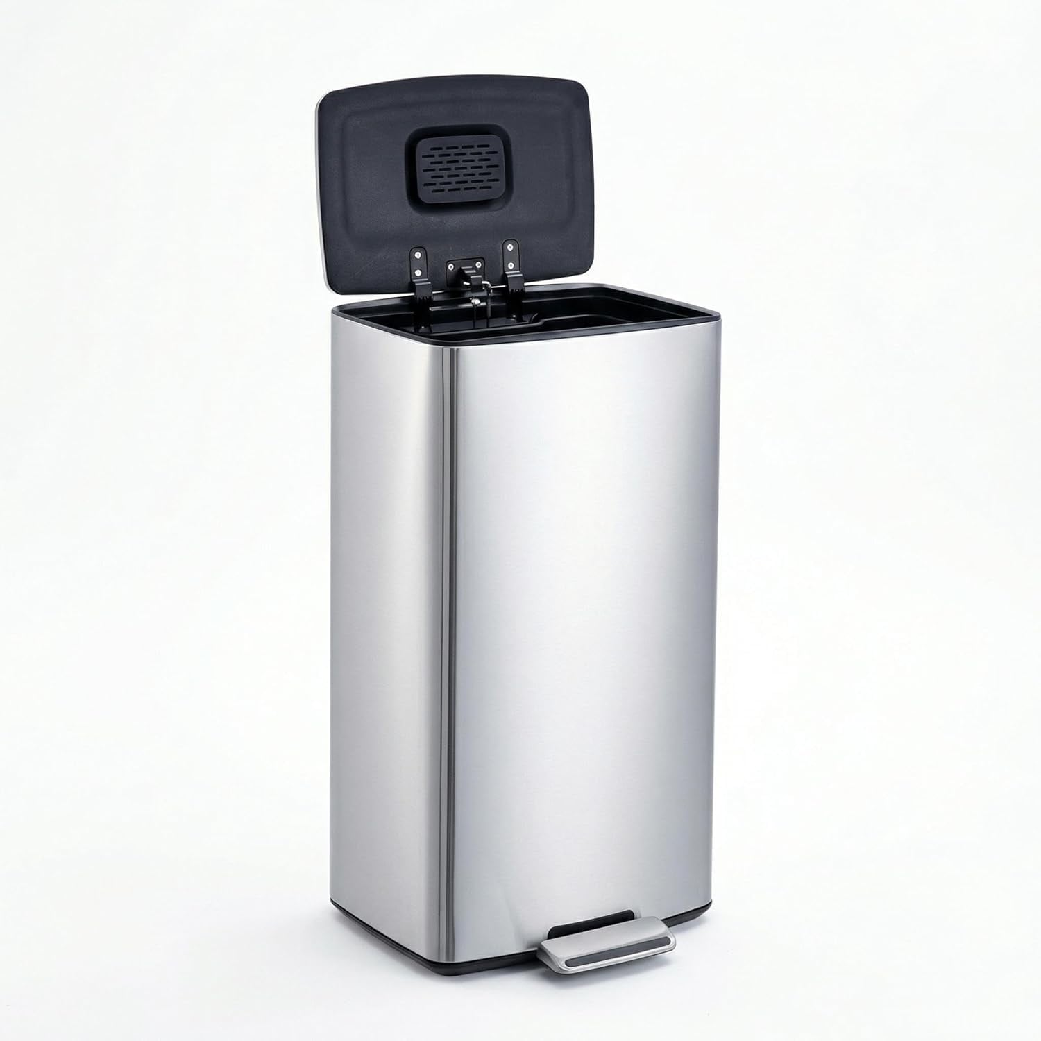10.6 Gal Stainless Steel Step-On Trash Can with Odor Filter - Removable Liner Foldable Pedal