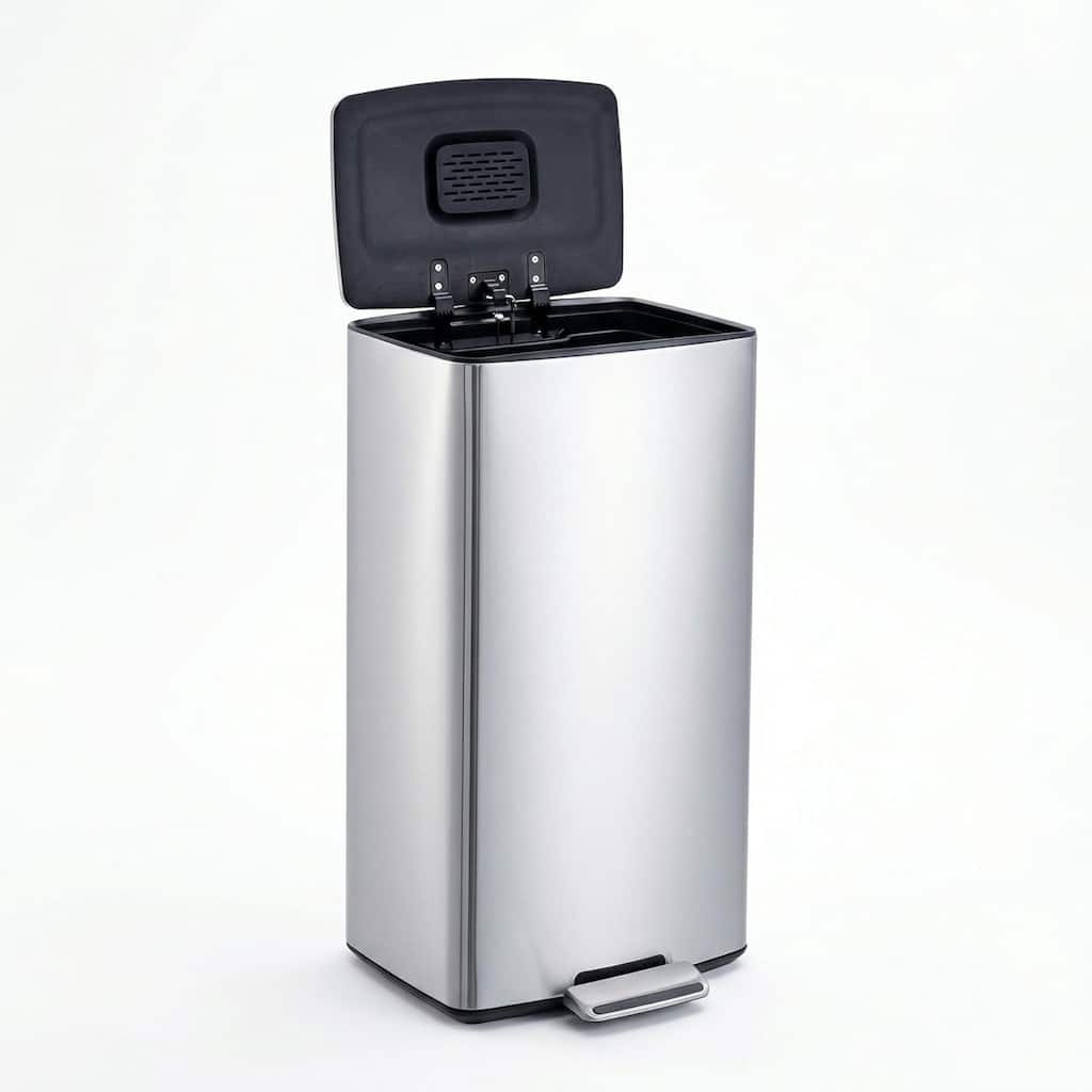 10.6 Gal Stainless Steel Step-On Trash Can with Odor Filter - Removable Liner Foldable Pedal
