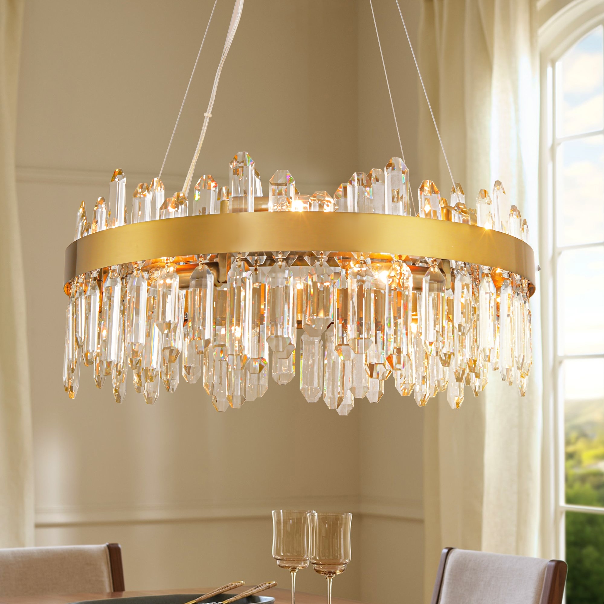 12-Light Modern Crystal Chandelier with Gold Metal Frame for Dining Room and Foyer - 23.6" W x 9.6" H