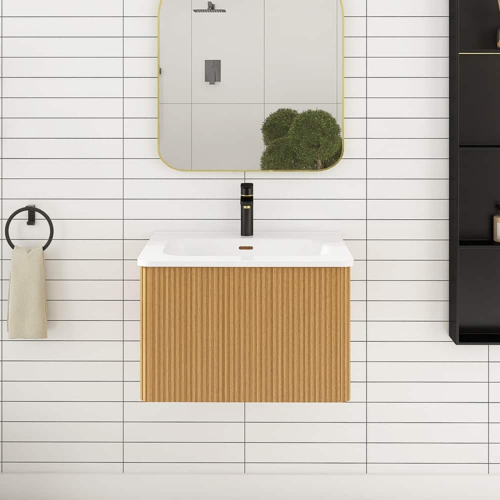Floating Bathroom Vanity with Glossy White Integrated Ceramic Sink