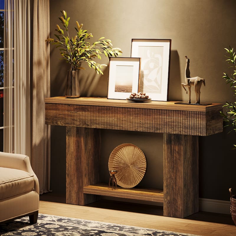 55.12'' Rustic Entryway Console Table with 2-tier Storage Shelf, Sofa Table