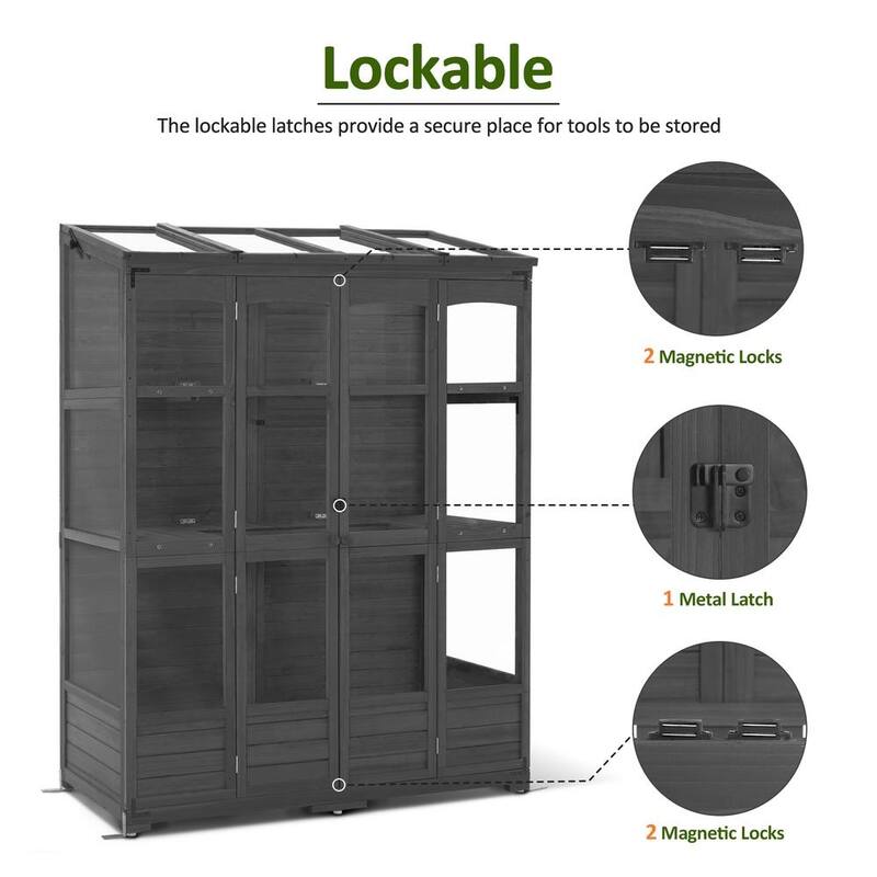MCombo Walk-in Greenhouse with Openable Roof and Lockable Door, Solid Wood 0899