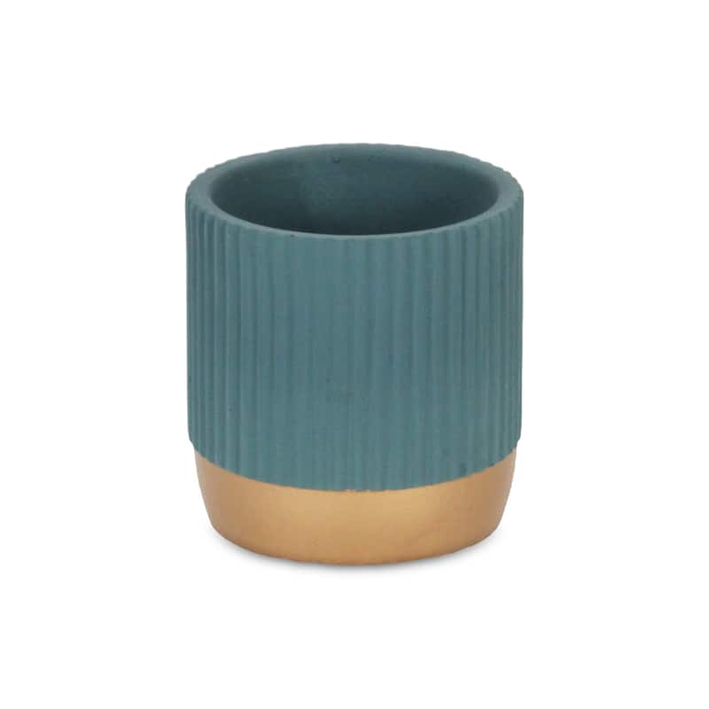Aurone Round Ridged Ceramic Pot with Gold Finished Base - Blue