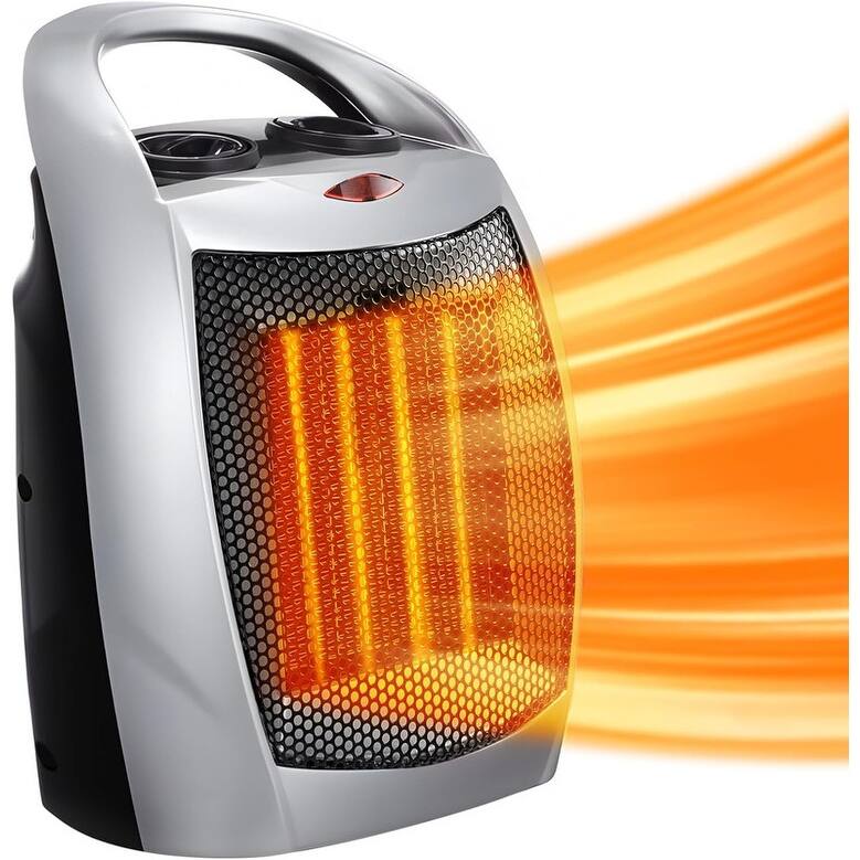 Ceramic Electric Heaters 1500W/750W with 3 Modes Thermostat, Portable Small Mini Heater for Indoor Use - Silver