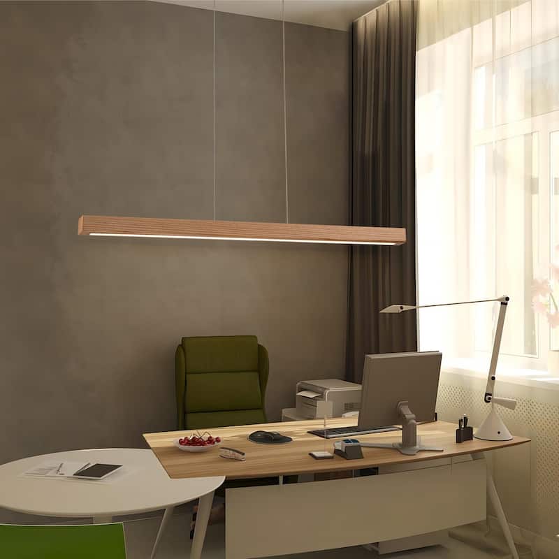 Starsky 1-Light Farmhouse Rustic Wooden Integrated LED Linear Kitchen Island Light 3000K Warm Light Chandelier