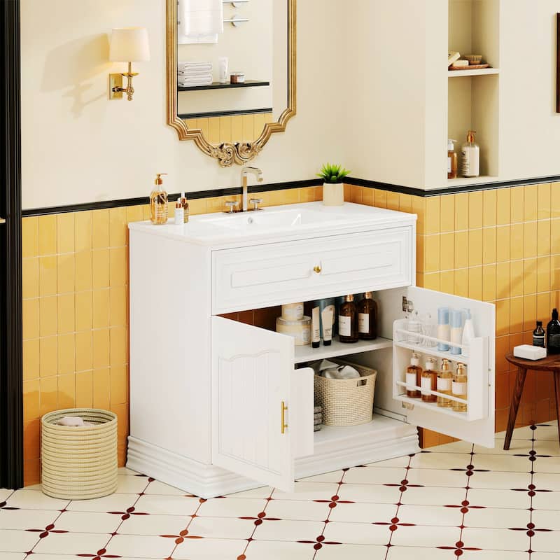 36 Inch Bathroom Vanity with Ceramic Sink,Soft Closing Doors,and Wood Frame for Elegant Storage