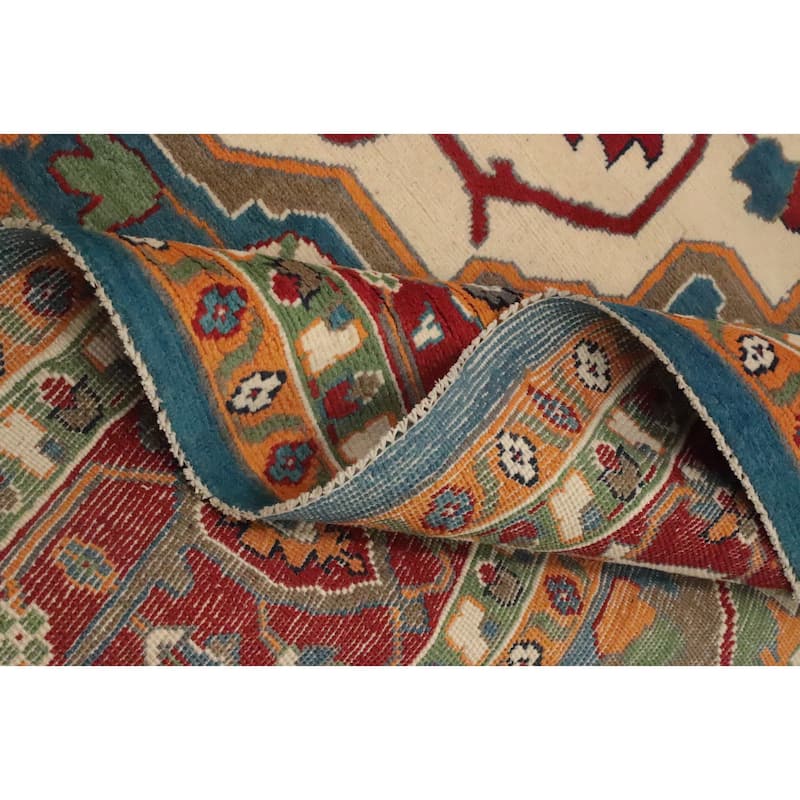 Hand Knotted Oriental 100% Wool Carpet Traditional Medallion Beige & Ivories Heriz (serapi) Area Rug - 13' 10'' X 9' 7''