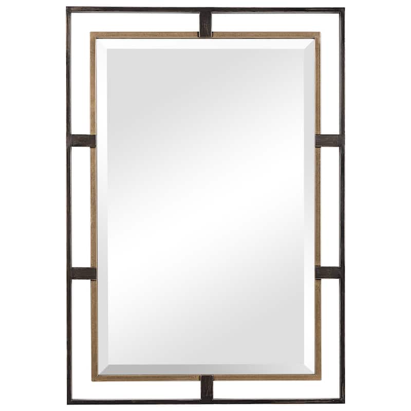 Distressed BeveLED Rectangular Wall Mirror 32" Gold and Bronze Tone