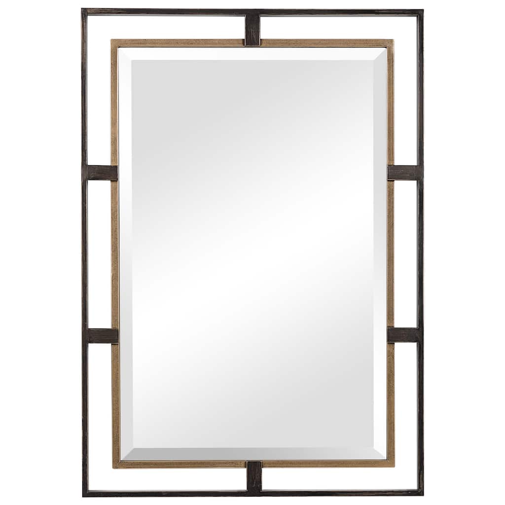 Distressed BeveLED Rectangular Wall Mirror 32" Gold and Bronze Tone