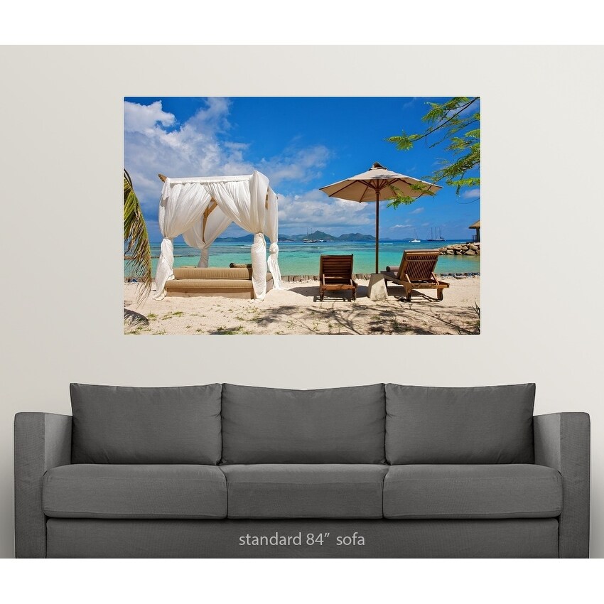 Sunbeds on a tropical beach facing a turquoise sea Poster Print - Multi -  Bed Bath & Beyond - 16496258