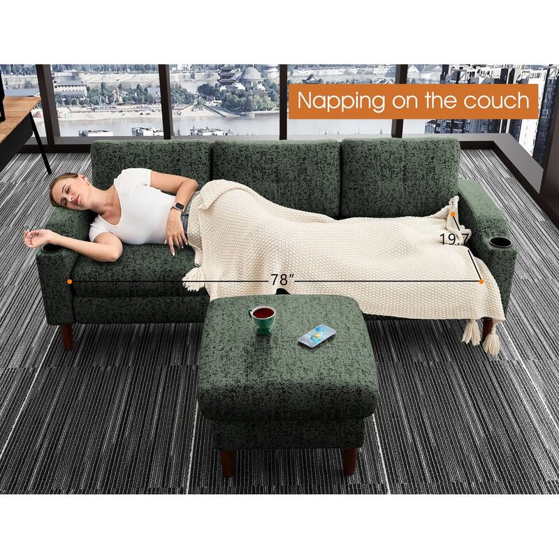 Green 3-Seater Convertible Combination L-Shaped Sofa with Footstools and Storage