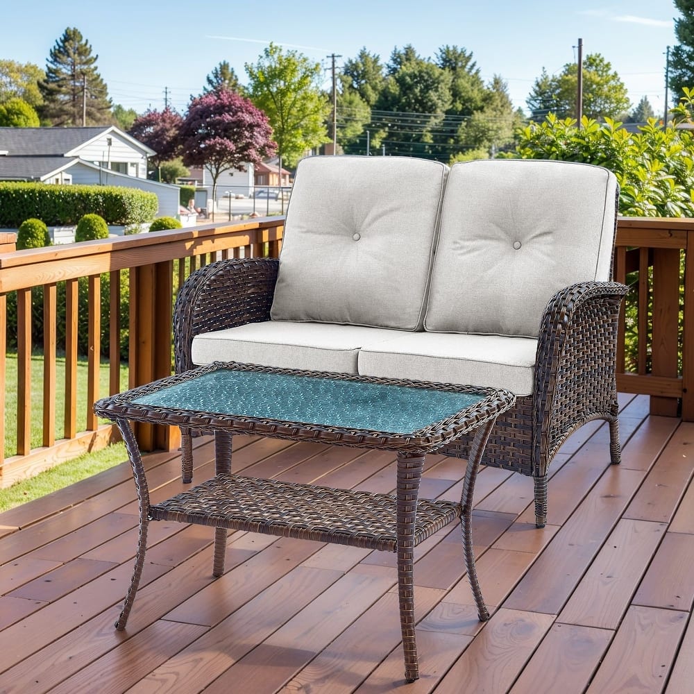 Pocassy Outdoor Loveseat Sofa with Table Funiture Set