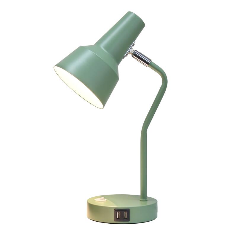 Modern Metal Gooseneck Desk Lamp with Dual USB Charging Ports Adjustable Arm Multiple Colors - 7.8" (L) x 5.2" (W) x 15.2" (H)