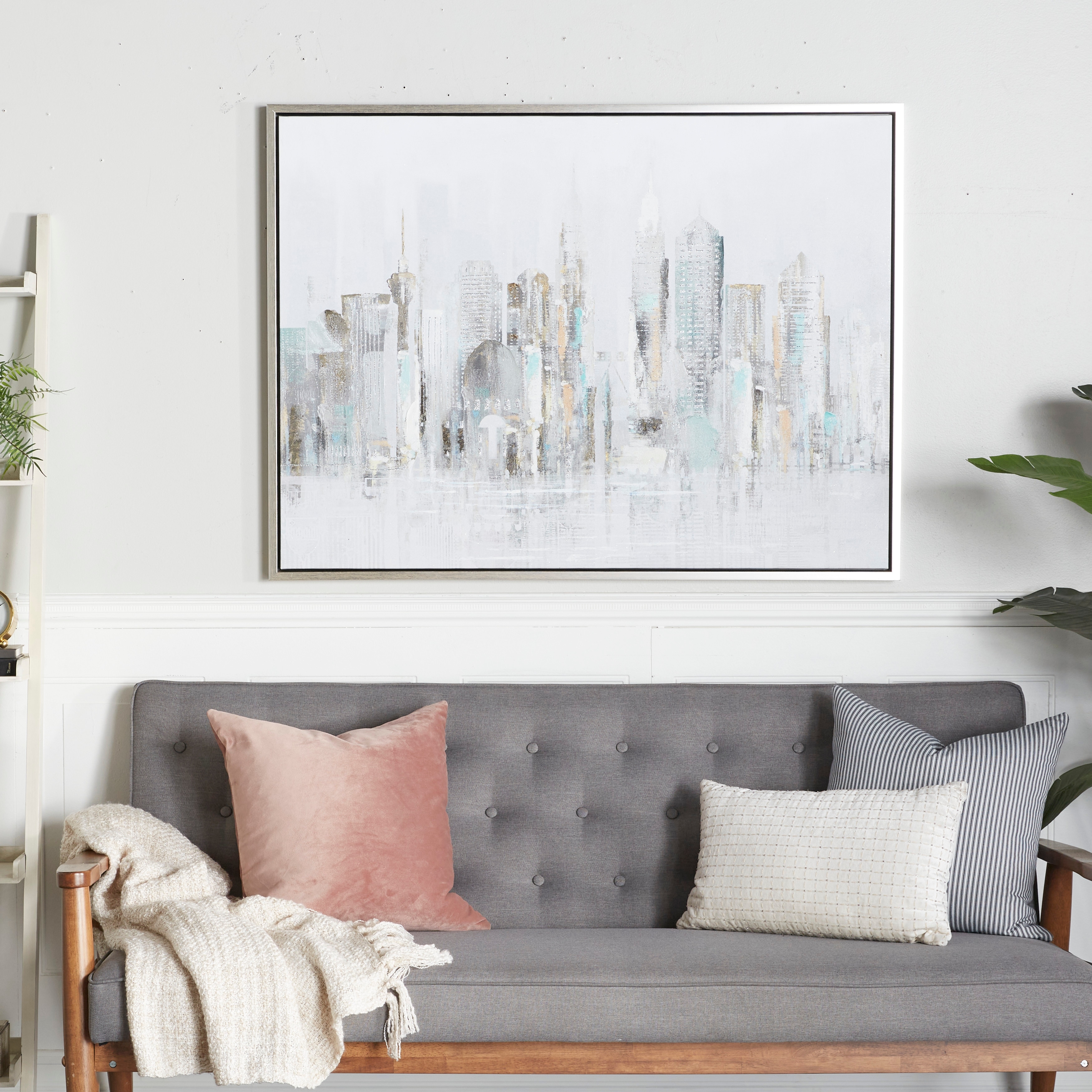 Gray Canvas Buildings City Framed Wall Art with Silver Frame