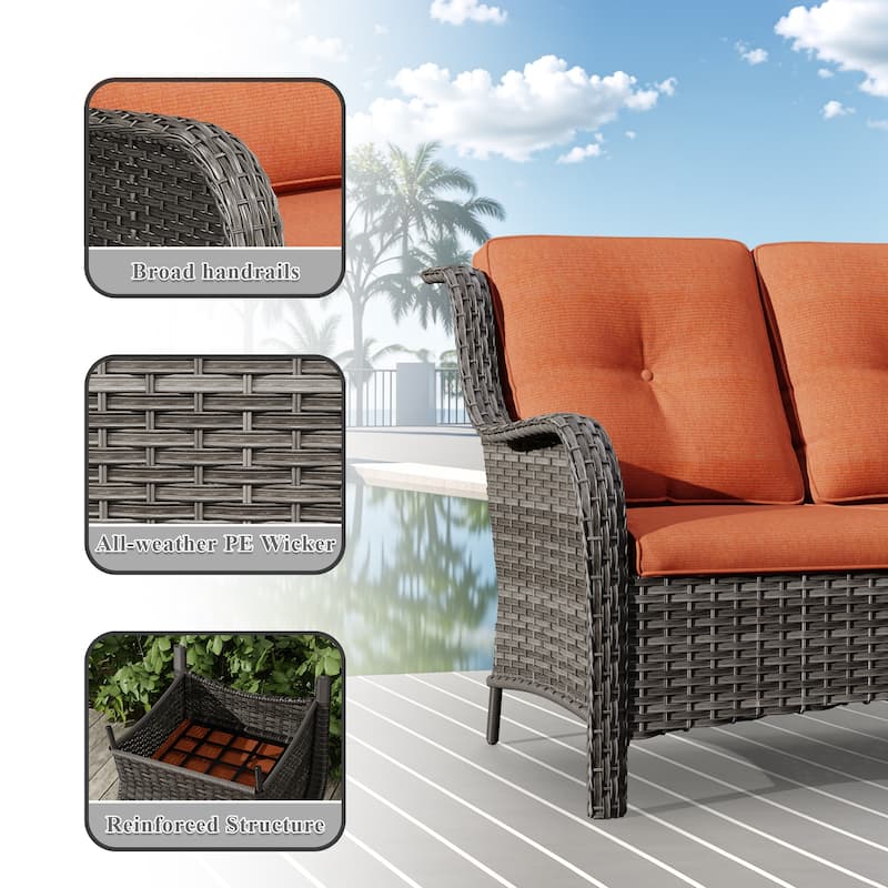 Cozywor 3-Seat Wicker Outdoor Patio Sofa Sectional Couch with Cushions