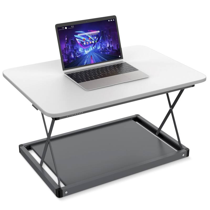 Black Stainless Steel Adjustable Standing Desk Converter with Glossy Finish