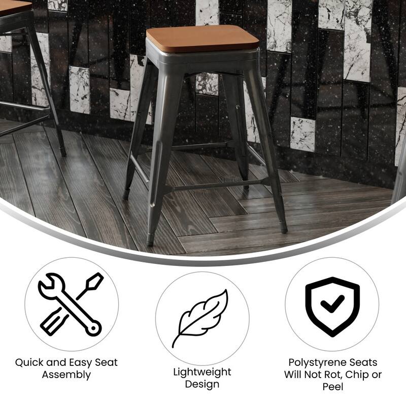 Indoor/Outdoor Backless Counter Stool with Poly Resin Seat