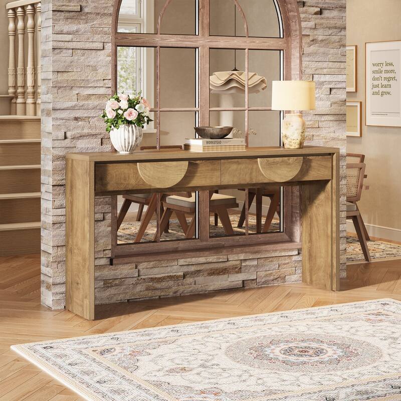 63-Inch Farmhouse Console Table with 2 Drawers for Entryway, Sofa Table Behind the Couch - 62.99" L x 13.77" D x 35.43" H