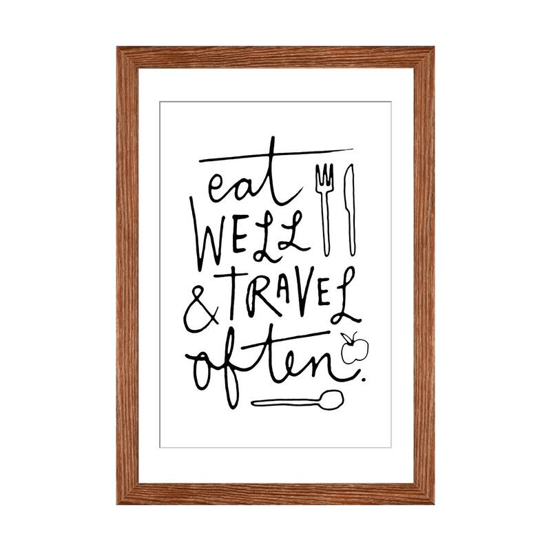 iCanvas "Eat Well Travel Often" by The Love Shop - Walnut - 32x24x1