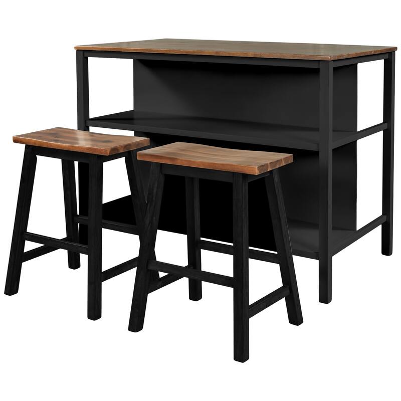 3-Piece 45" Stationary Kitchen Island Set with 2 Seatings