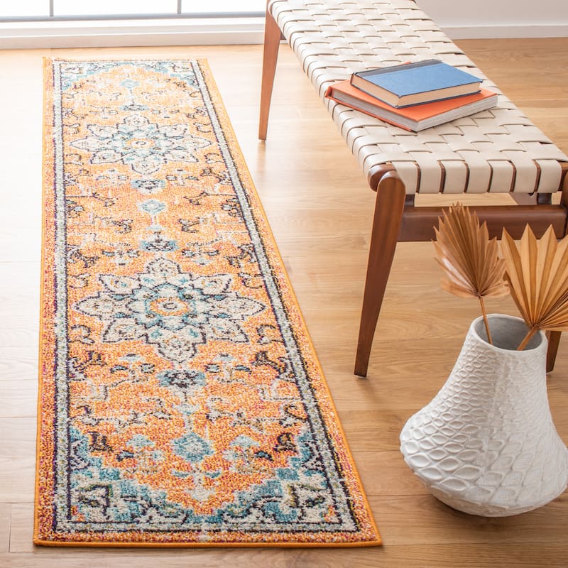SAFAVIEH Madison Diederike Boho Medallion Distressed Rug - 2'2" x 6' Runner - Orange/Teal - Runner