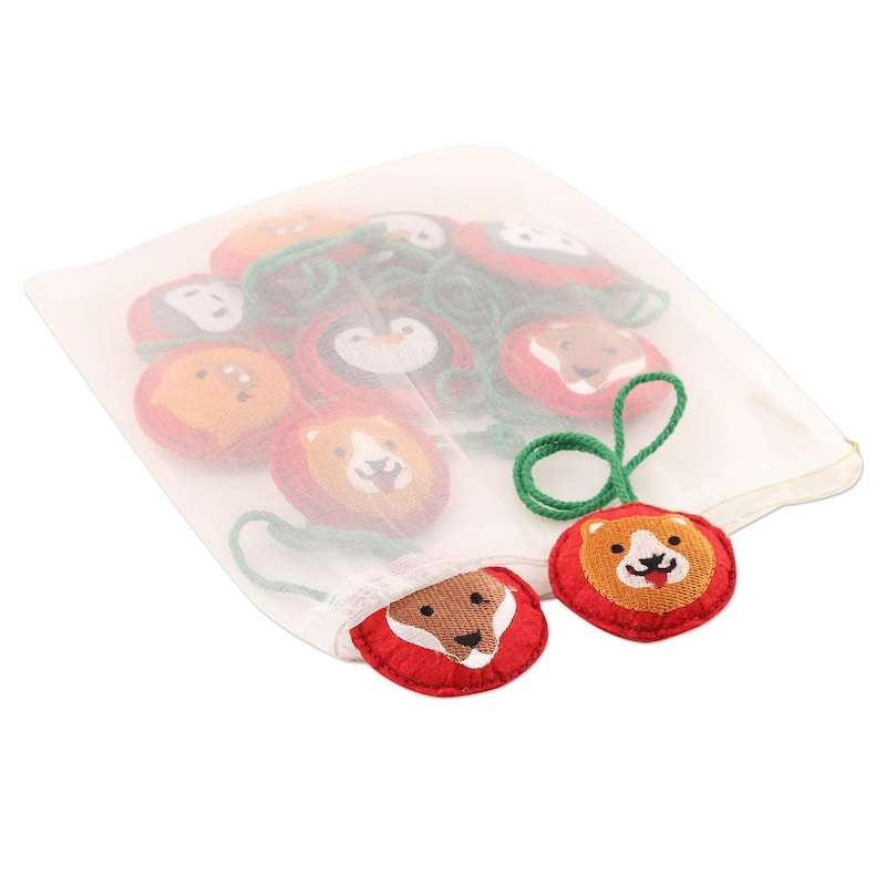 Novica Handmade Party Animals In Red Embroidered Wool Holiday Ornaments (Set Of 10)