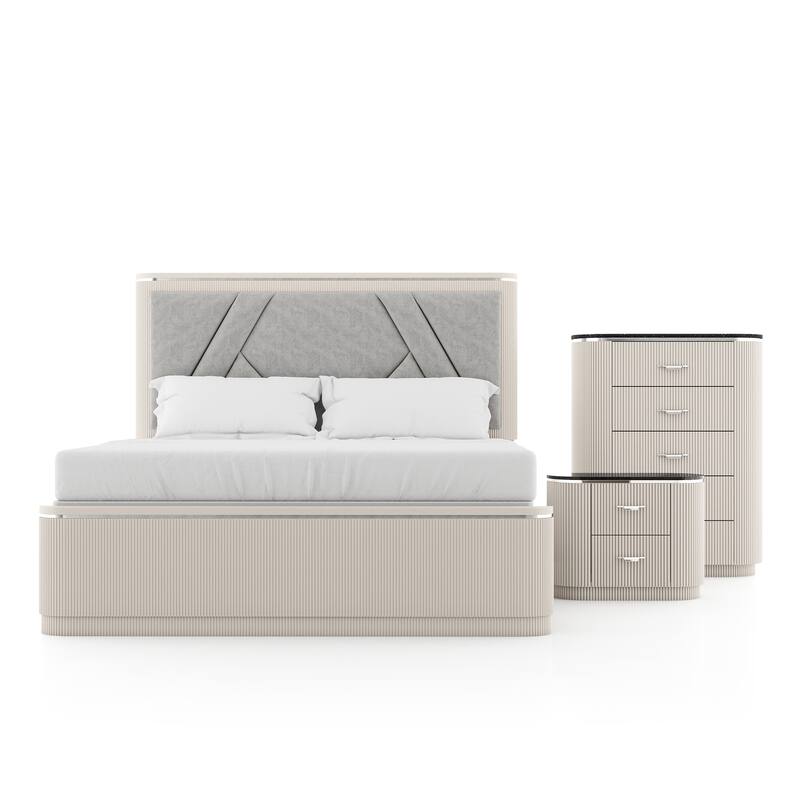 Furniture of America Leander Modern 3-Piece Light Grey Panel Bedroom Set
