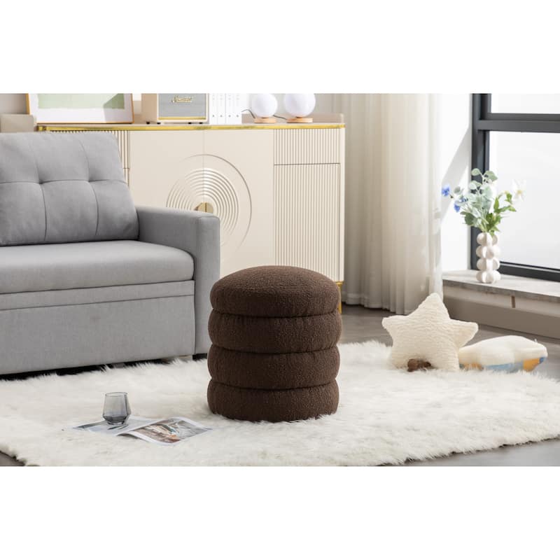 Soft Boucle Round Ottoman Footrest Stool - Brown