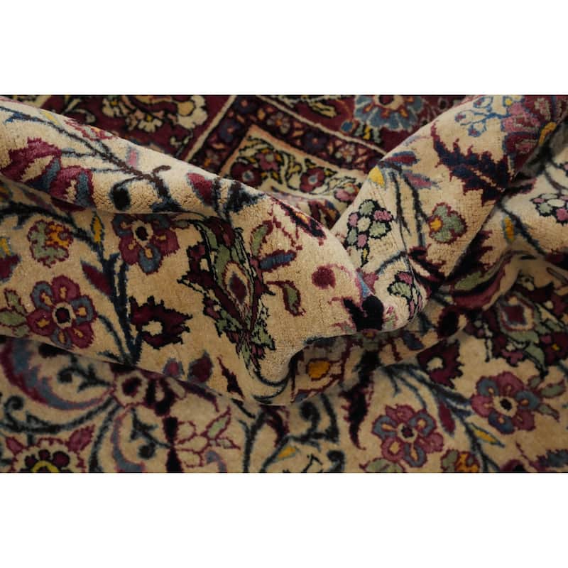 Hand Knotted Oriental 100% Wool Carpet Traditional Floral Beige & Ivories Mashad Area Rug - 6' 4'' X 4' 7''