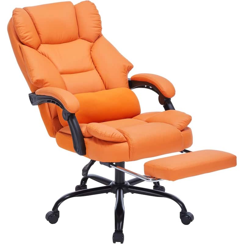 Office Chair with Foot Rest, Executive Office Chair with Arms - Orange