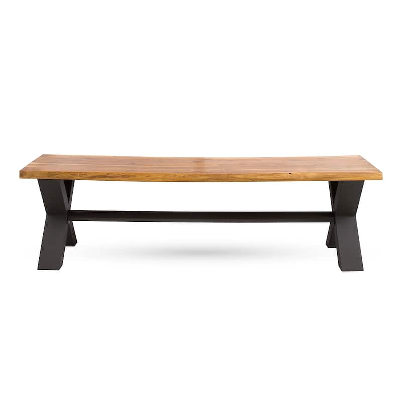 Roomfitters Outdoor Acacia Wood Dining Benches Set of 2, Patio or Garden Seating with Sturdy X-Frame Legs, Teak