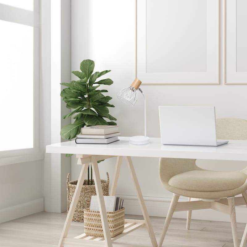 Vintage Style Desk Lamp with Adjustable Wire Cage Shade - 18" - White