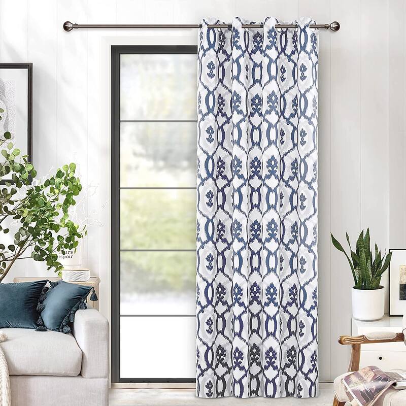 DriftAway Evelyn Ikat fleur Pattern Thermal Room Darkening Window Curtain Panel - 50" Width X 84" Length(Single) - Navy