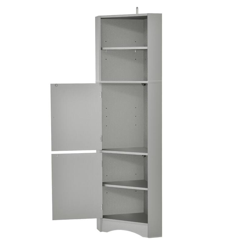 61" H Bathroom Cabinet, Freestanding Floor Storage Cabinet with Open Shelf & Doors
